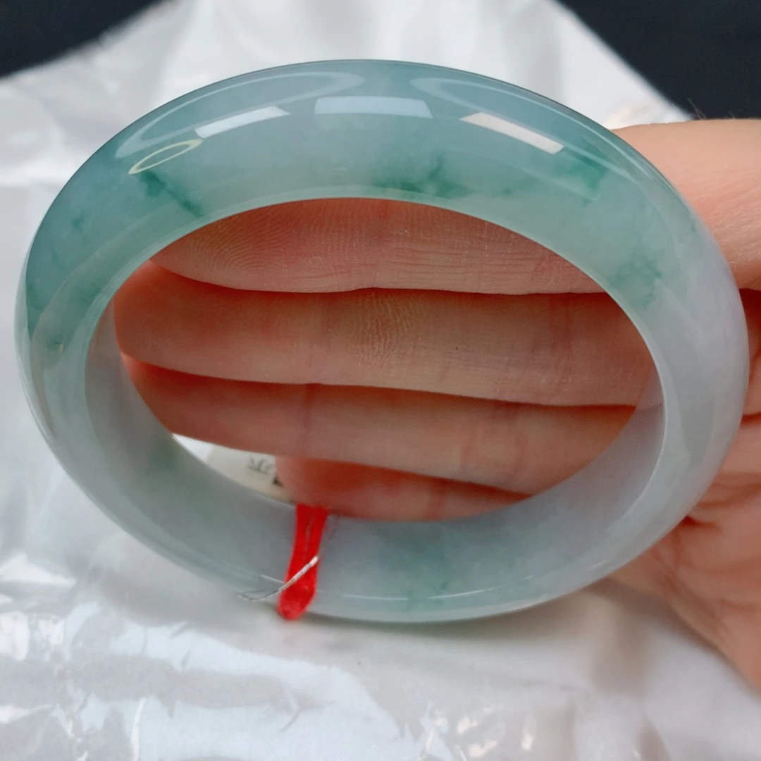 未镶嵌手镯翡翠57正圈，烟灰紫飘花，细纹，025