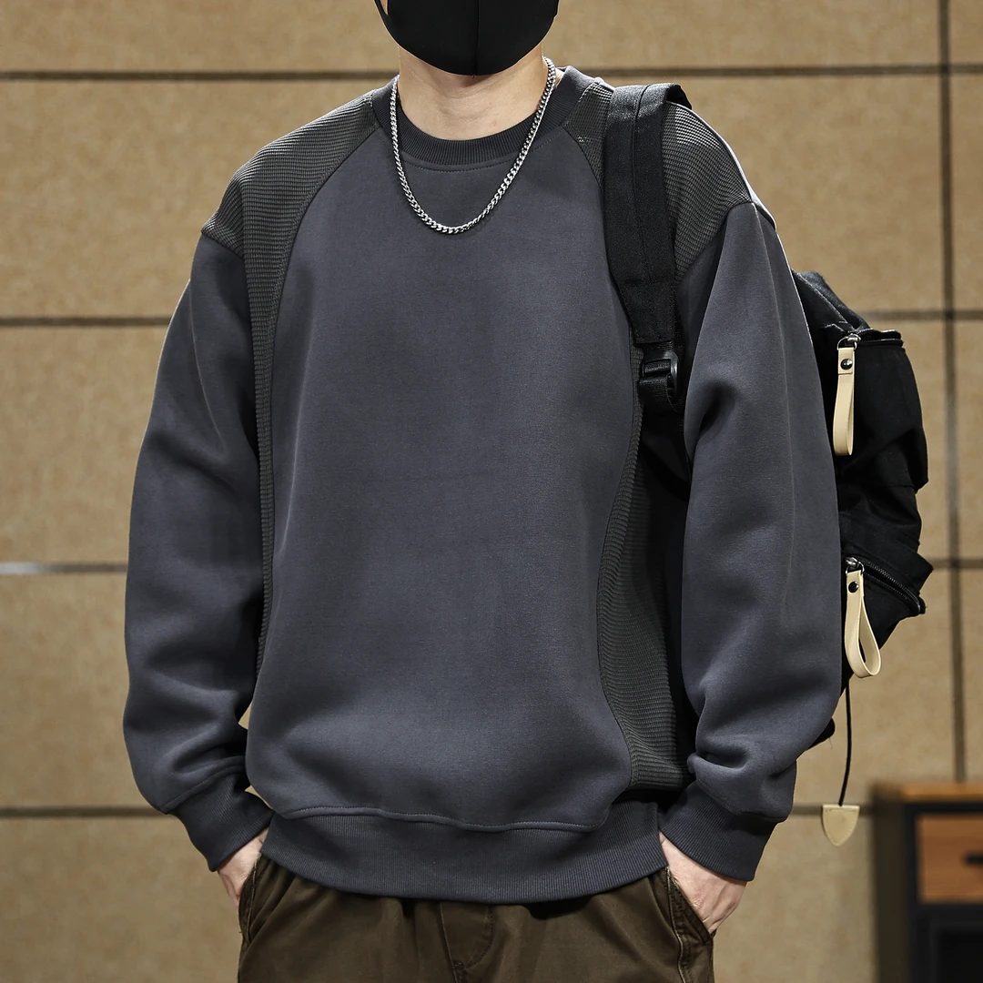 2025秋季新款高级感拼接撞色廓形圆领重磅卫衣男士运动风宽松上衣