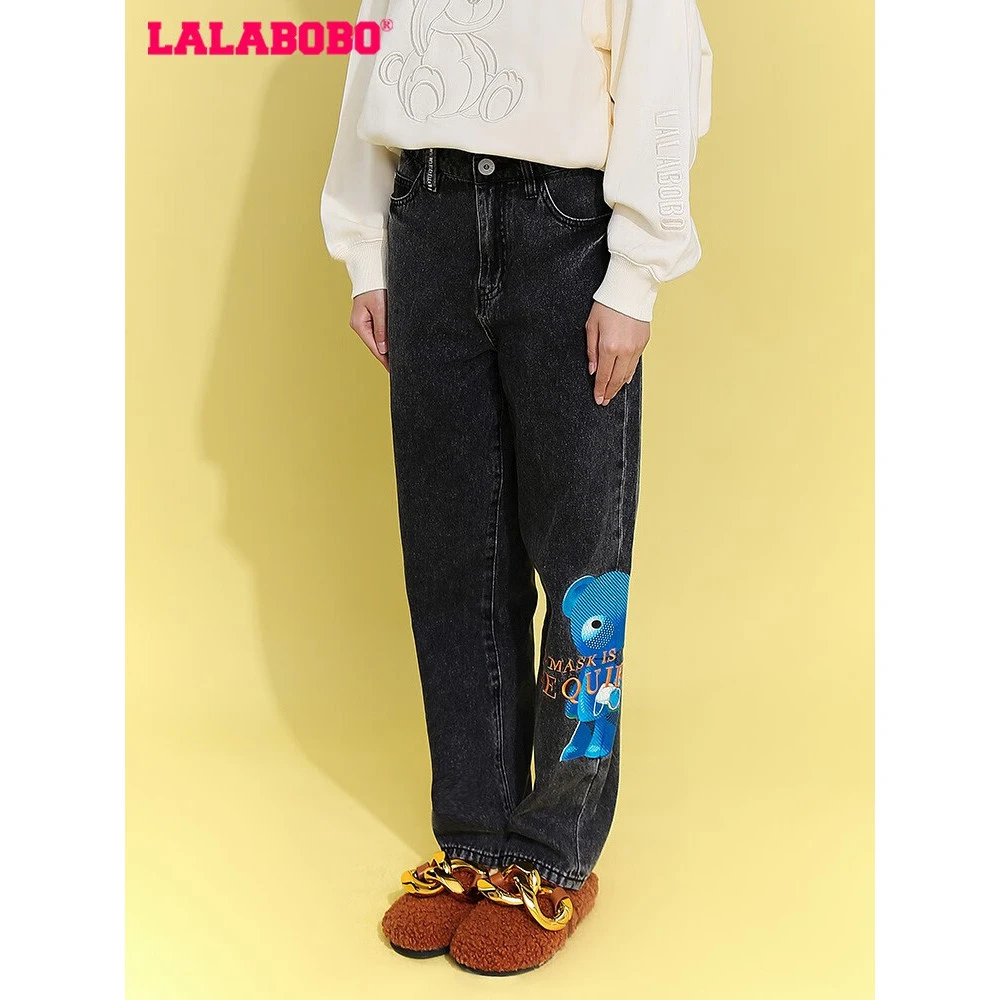 7420【金拐子】LALA新款小熊印花宽松显瘦牛仔裤L21D-WXZC60