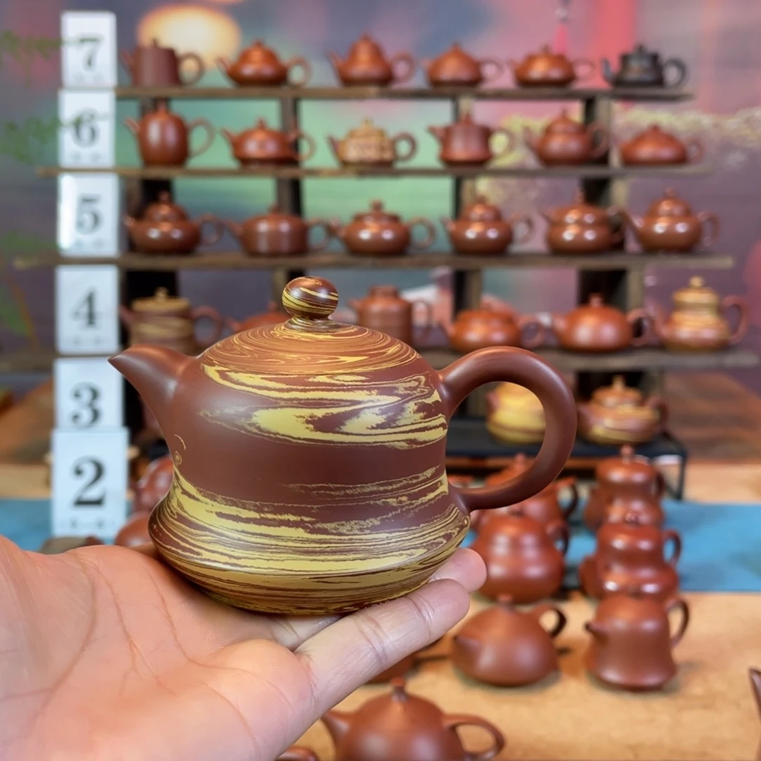 茶壶紫砂木*阁潮州手工手拉绞泥金钟壶