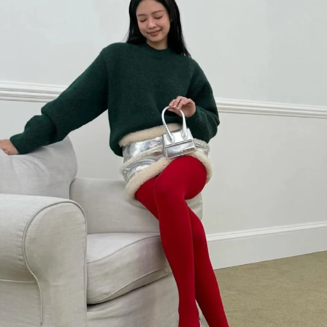 2025早秋新款Jennie同款大红色连裤袜女外穿紧身塑形本命年打底袜