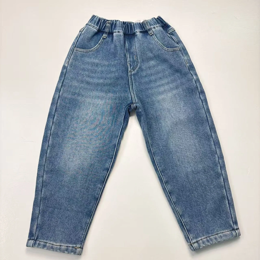 卜吉熊轻潮学院系列新款童装休闲时尚轻奢加绒保暖牛仔长裤（105）