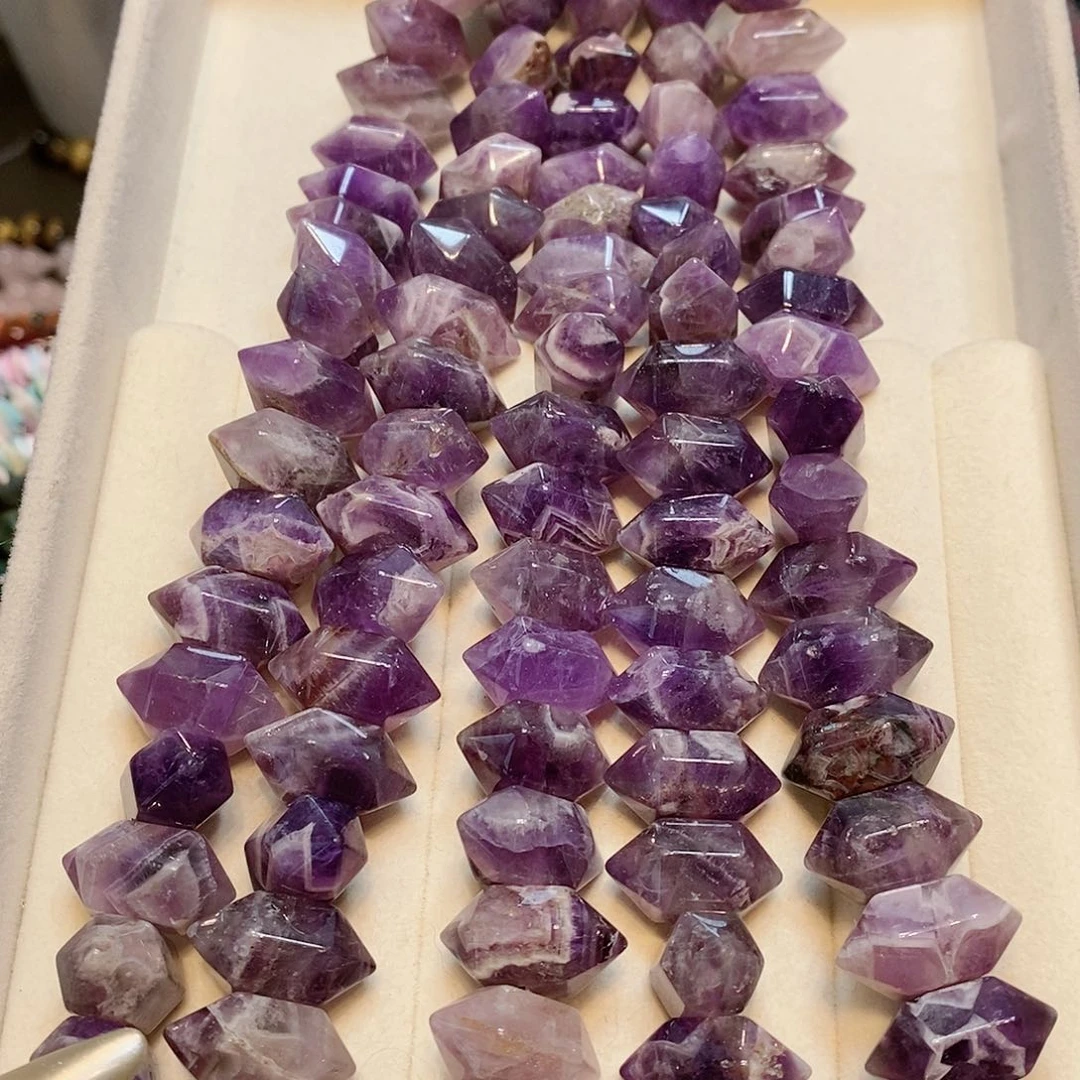 散珠玛瑙/玉髓紫晶短条双尖