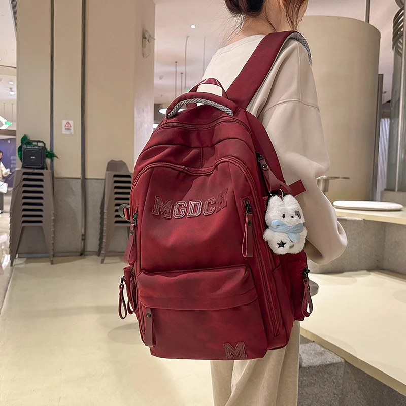 旅行纯色双肩时尚竖式书包日系高颜值简约休闲森系百搭韩版双肩背