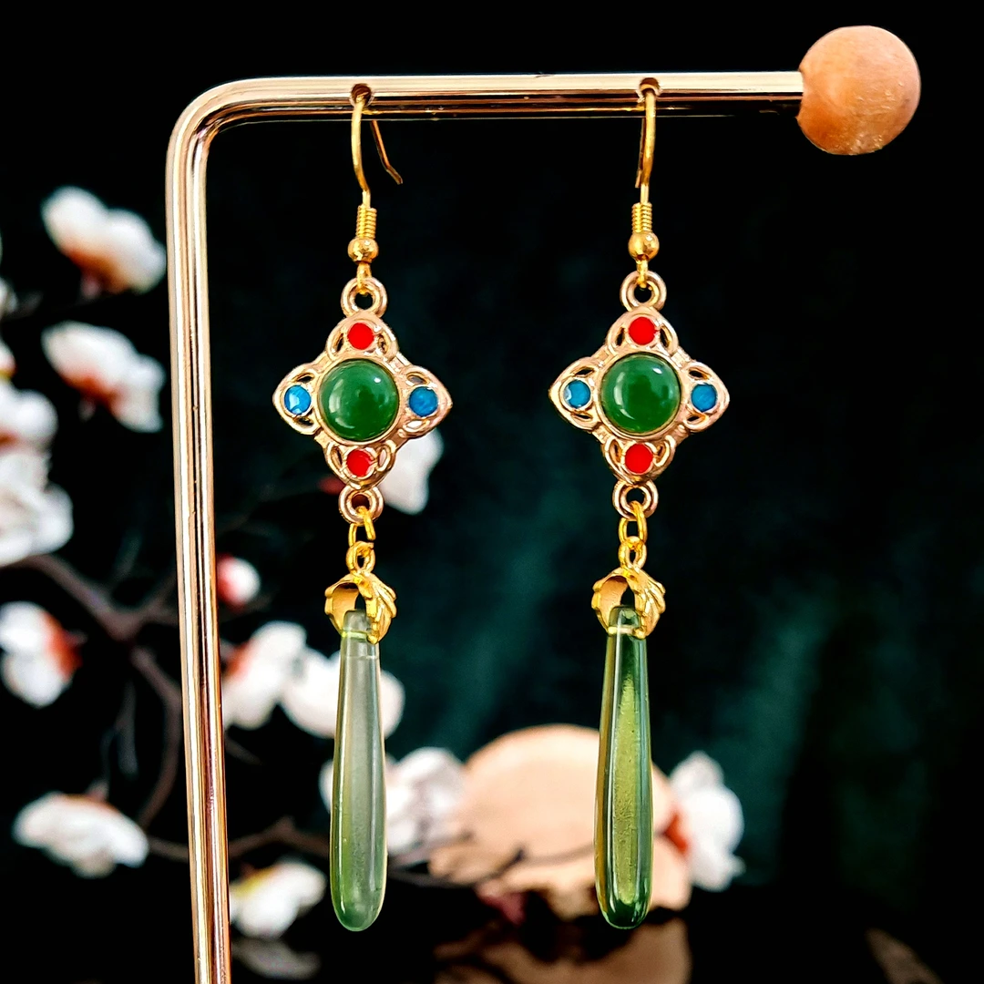 多吉米绿绮含光复古新中式耳环耳夹原创配汉服旗袍