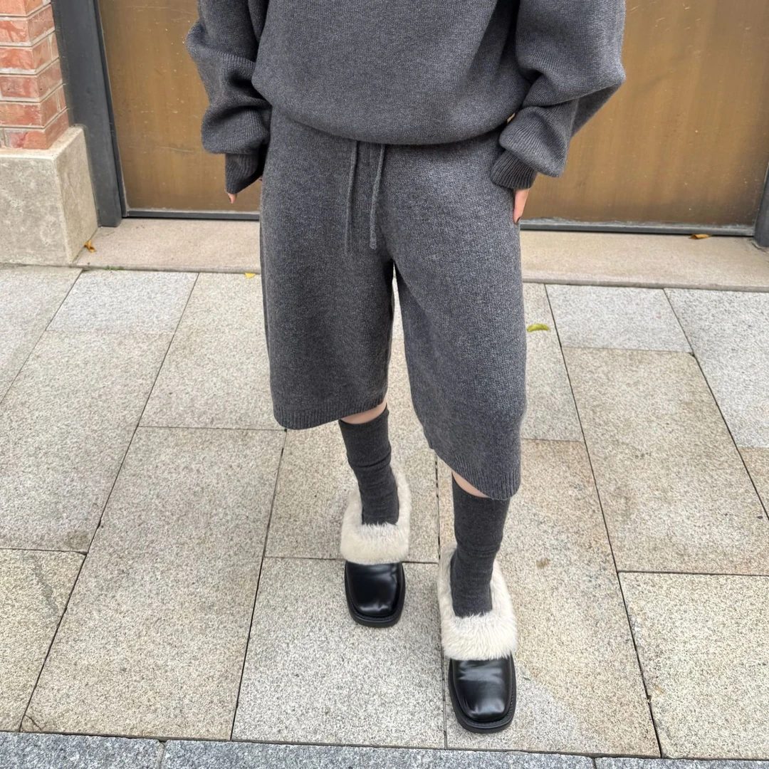 【清】逸语IN choose u笑笑家2025冬季羊毛针织裤中裤女毛线裤85772