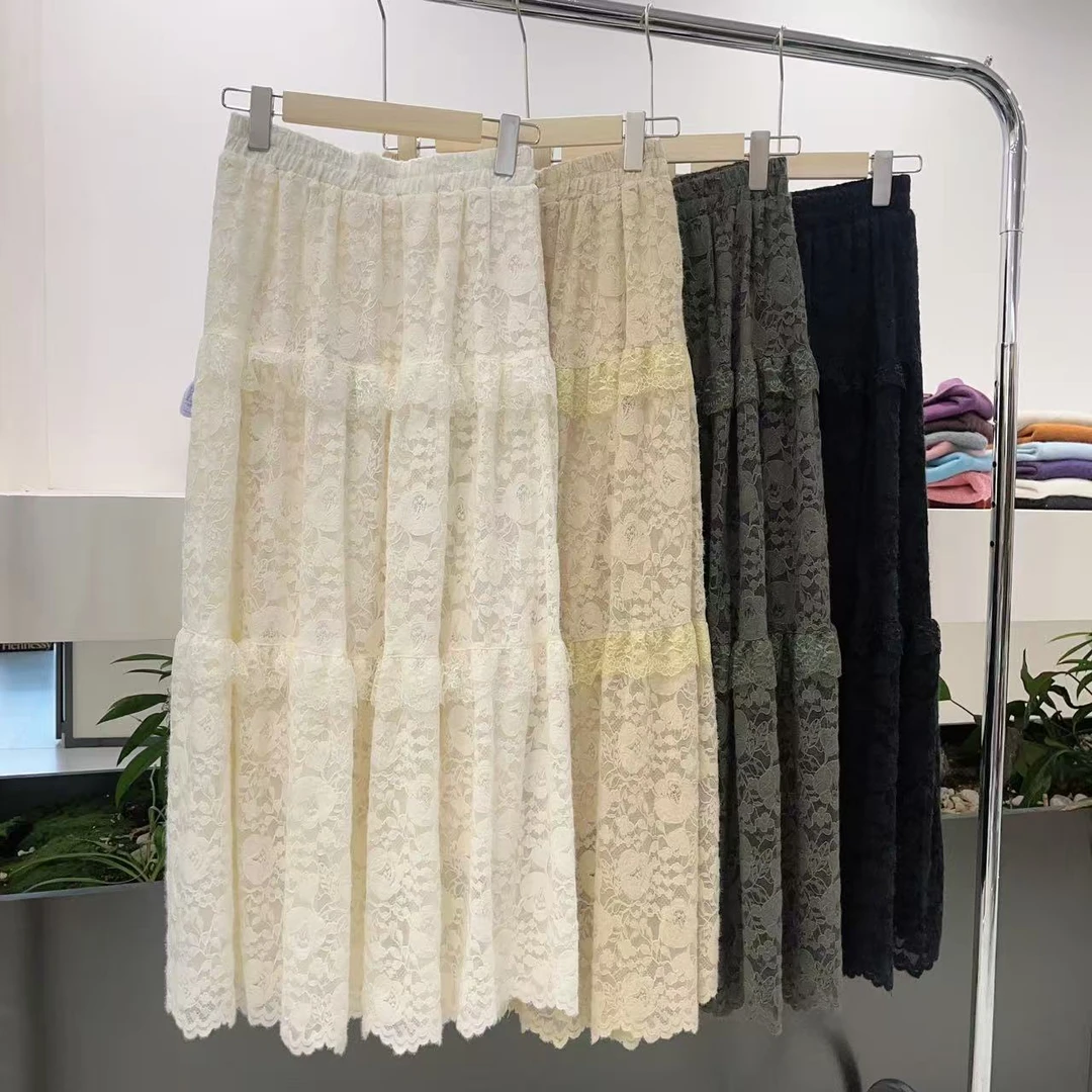 【素简.6962】仙女风松紧腰长款90棉高级感蕾丝花洋气半身裙子