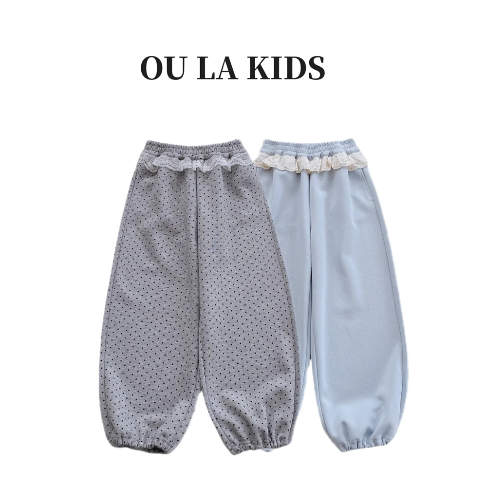 2025春季新品女童韩版芭蕾风花边可束口卫裤百搭童装休闲裤25095