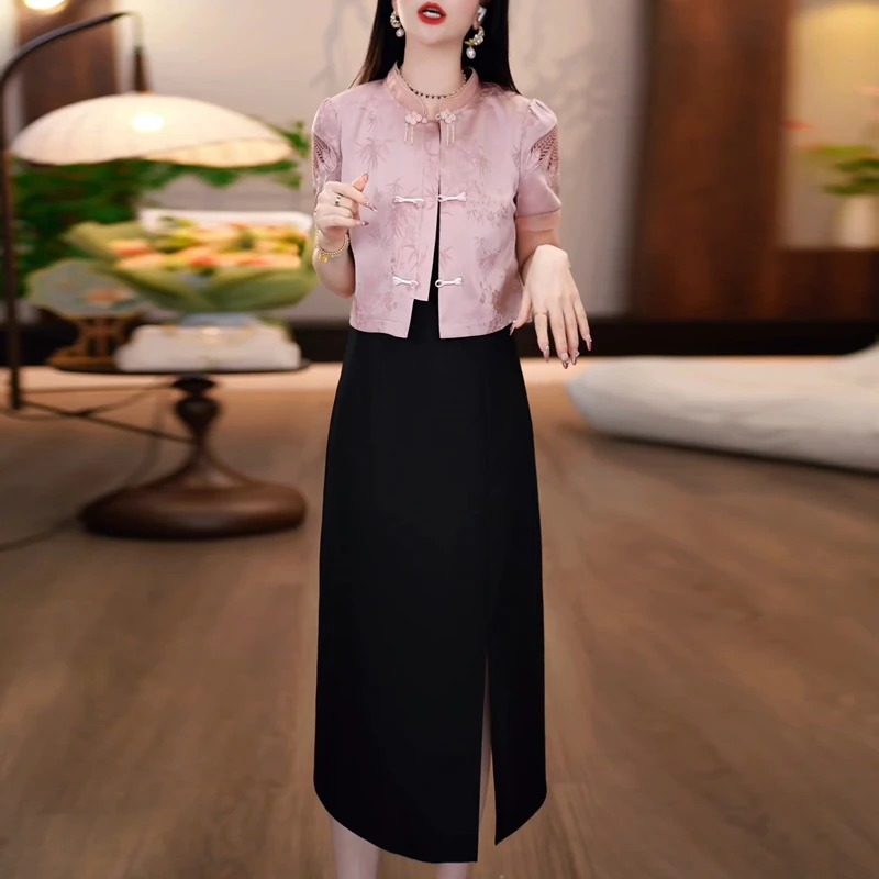 新中式外套连衣裙两件套女2025夏季新款气质优雅国风妈妈套装裙潮