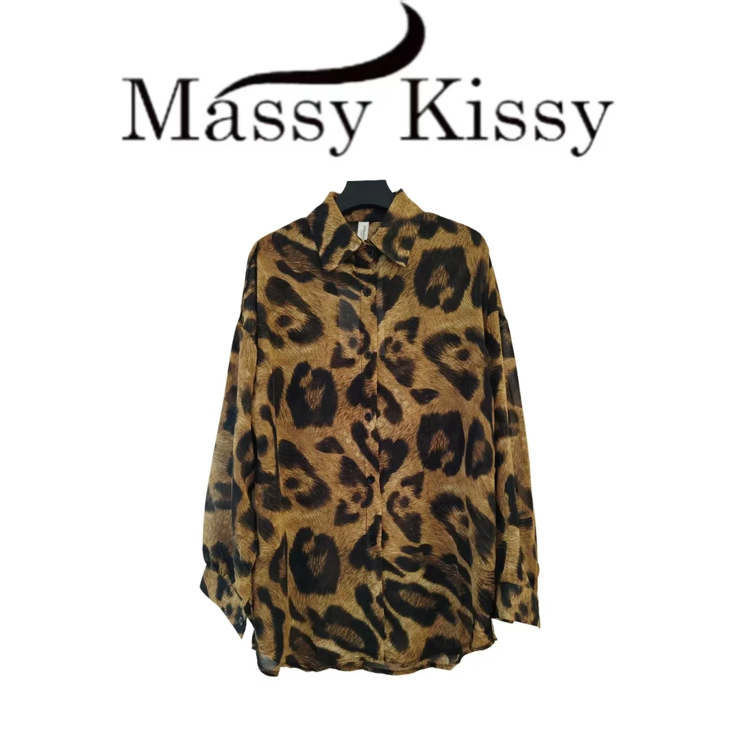 新款豹纹衬衫女士春秋冬季年新款洋气宽松遮肚子上衣长袖衬衣