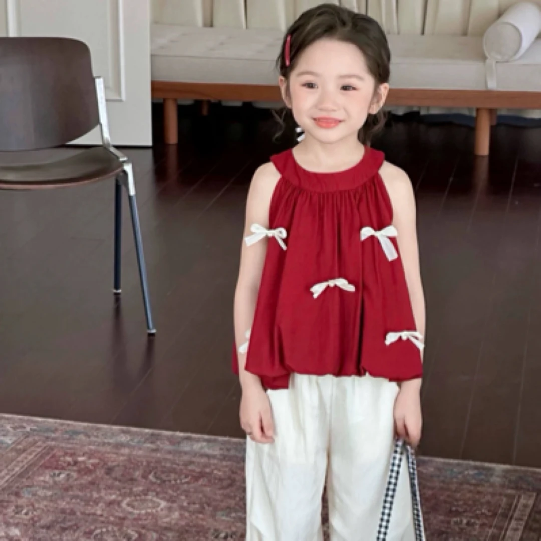 000SUger Yuu【小红帽】儿无袖夏款红色韩版休闲两件套