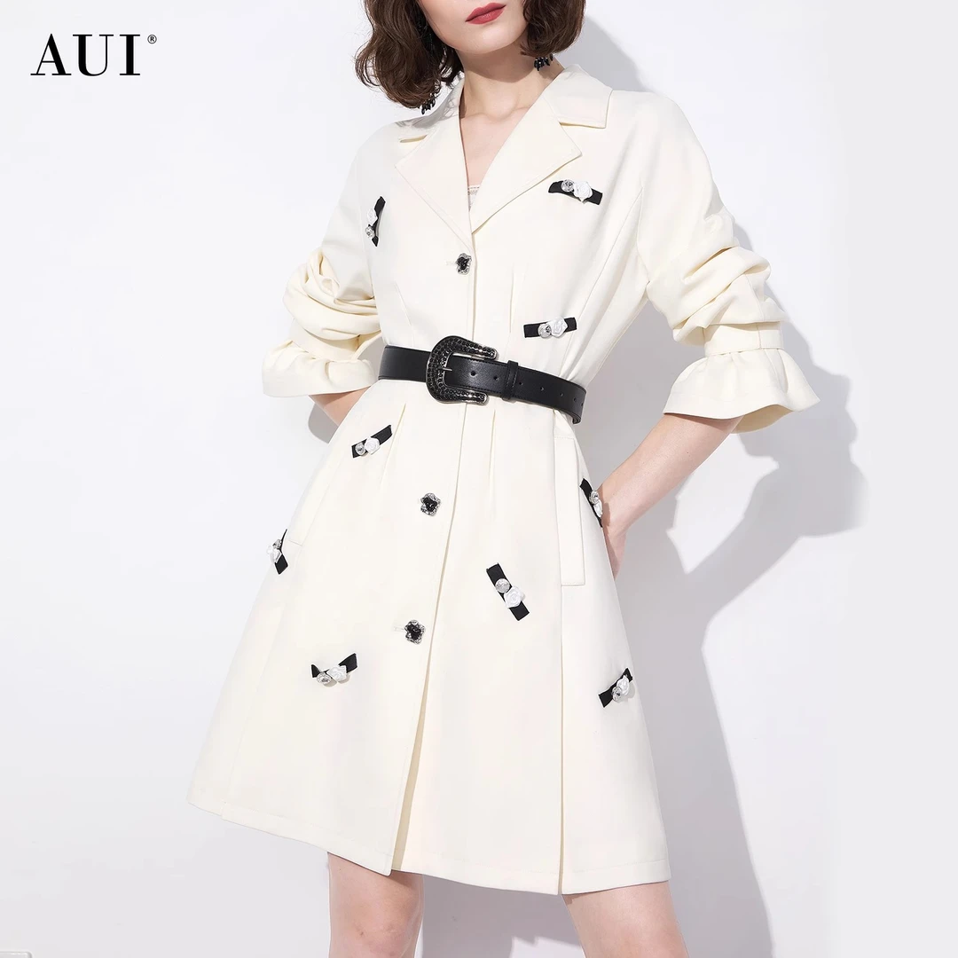 《粉丝专享》AUI杏色职业西装风衣外套修身大衣秋季TT-23Q082738