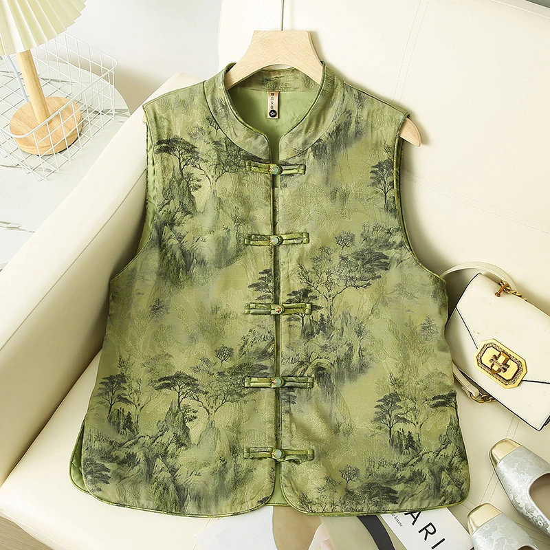 新中式马夹女春季印花文艺复古宽松显瘦坎肩春夏民族风马甲上衣女