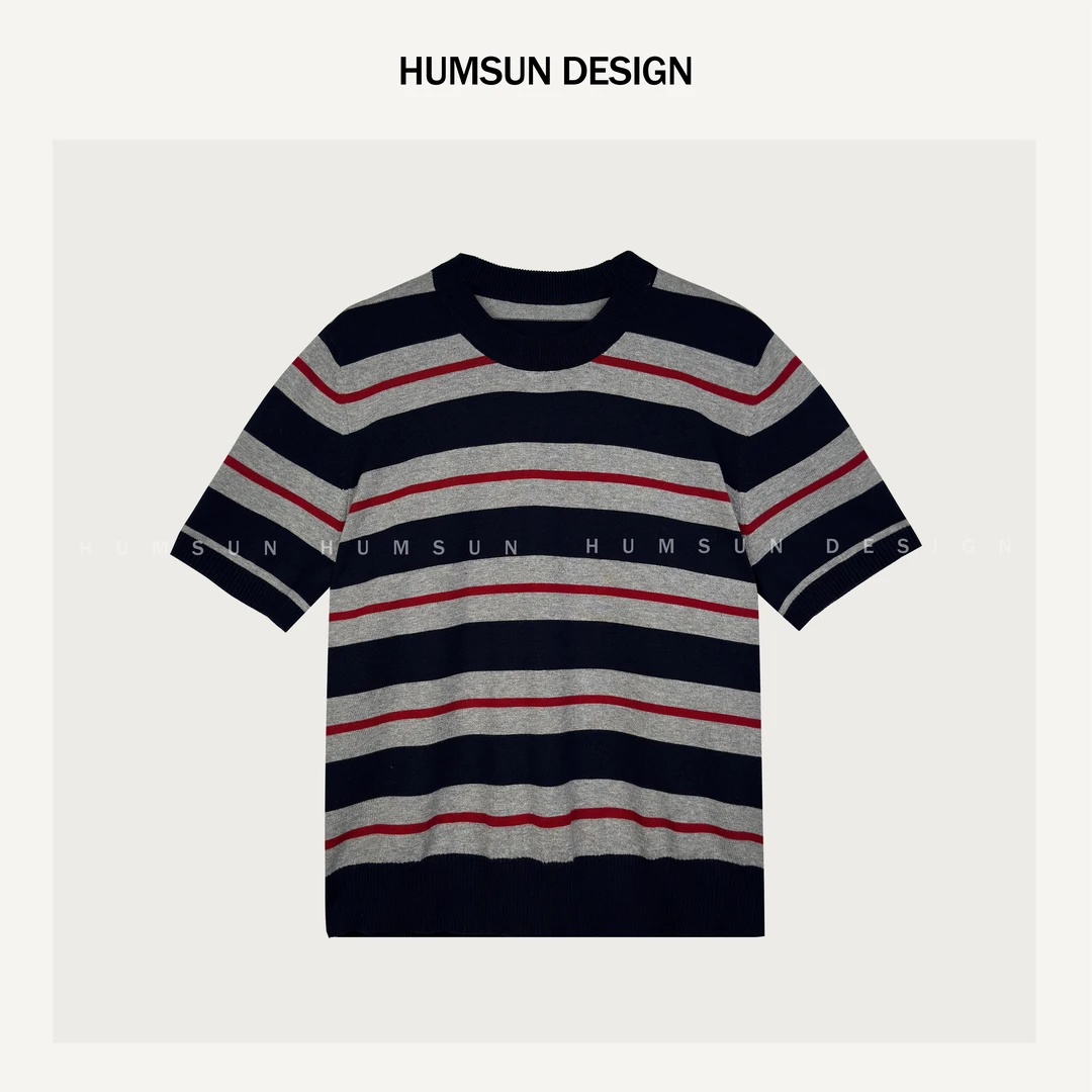 HUMSUN/禾木笙「织式匠心」高品质精梳棉干爽条纹间色针织T恤 5A584
