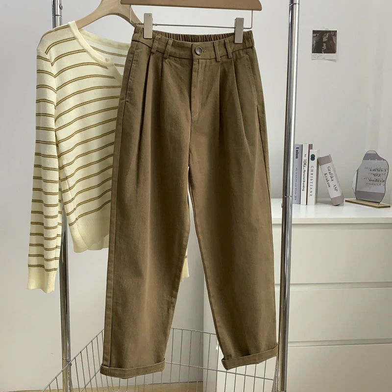 高腰阔腿工装裤女2025新款秋季大码宽松梨形身材胖mm显瘦休闲裤