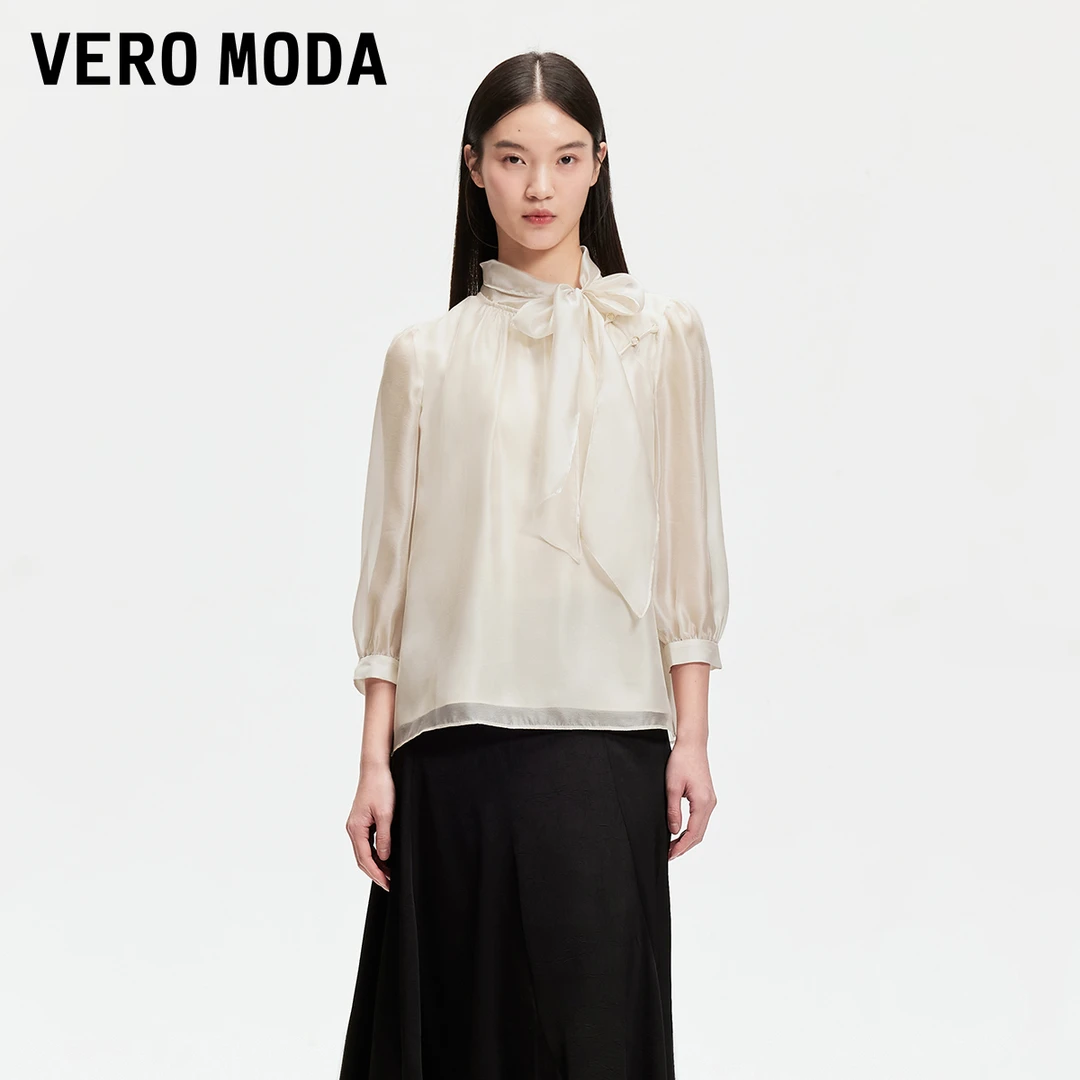 Vero Moda欧若风上衣商场同款新中式光泽感盘扣飘带领325158001