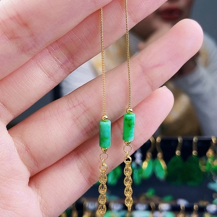 翡翠耳饰银S925镶嵌饰品