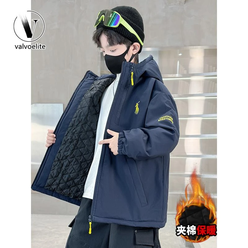 VALVOELITE男童夹棉外套秋冬款2025新款大童派克棉服加厚冲锋棉衣