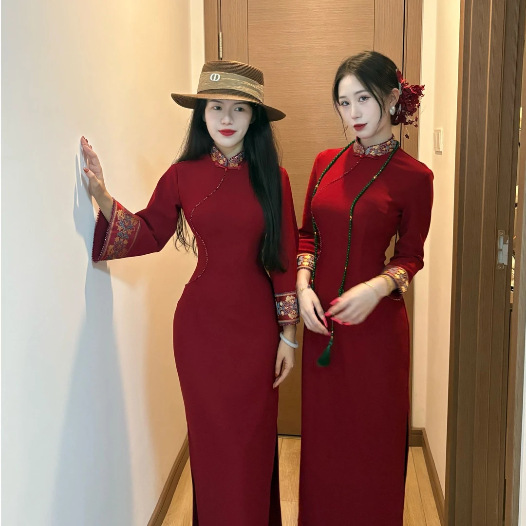 活动画报夫人原创自制贵气复古显瘦秋季新中式旗袍 东方柔红
