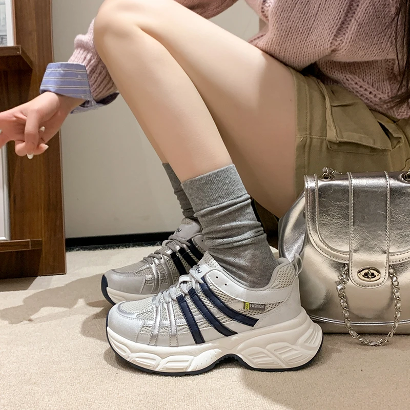 5.5CM运动鞋2025春季新款小个子厚底鞋子轻便舒适休闲老爹鞋夏季