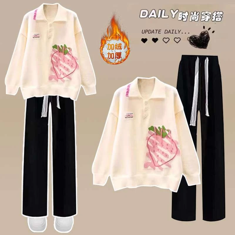 FAVMARTHA甜美时尚套装少女秋冬装2025新款初中高中学生宽松毛衣