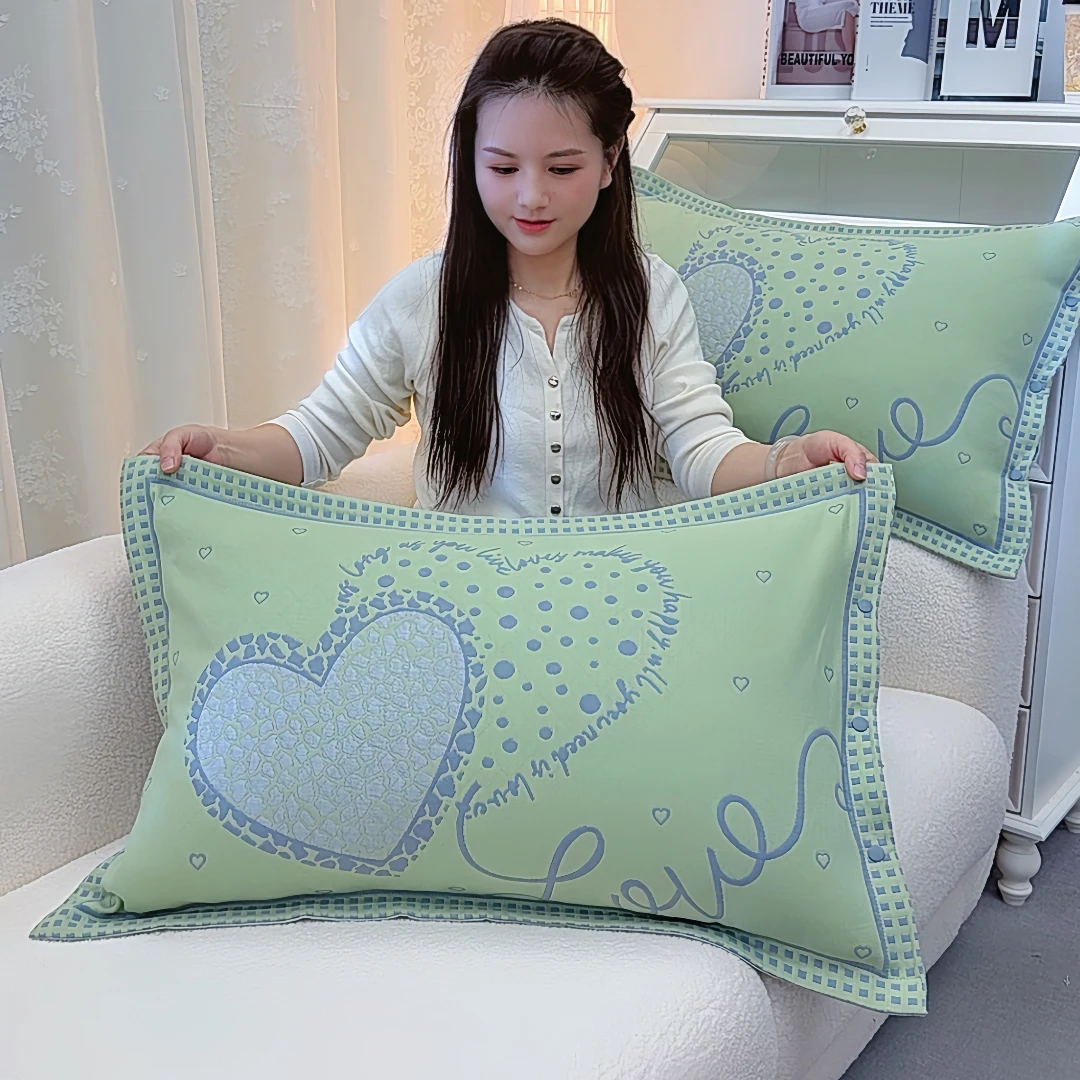 简约按扣款一对加厚隔油透气吸汗成人学生家用枕套48x74cm/