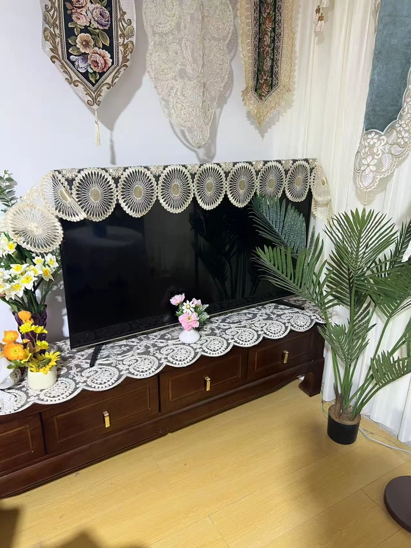 ZN190-310绳绣【40*210】米色大圆圈满工绳绣桌布茶几布多功能盖巾
