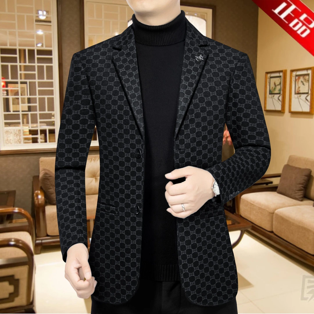 简约高端休闲西服男士秋冬新款外套爆款休闲修身弹力轻奢西装男