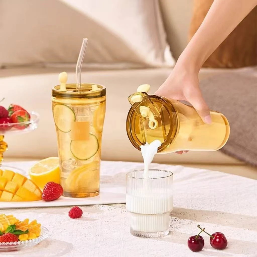 K-心悦双饮杯玻璃吸管杯耐高温500ml加厚随行杯