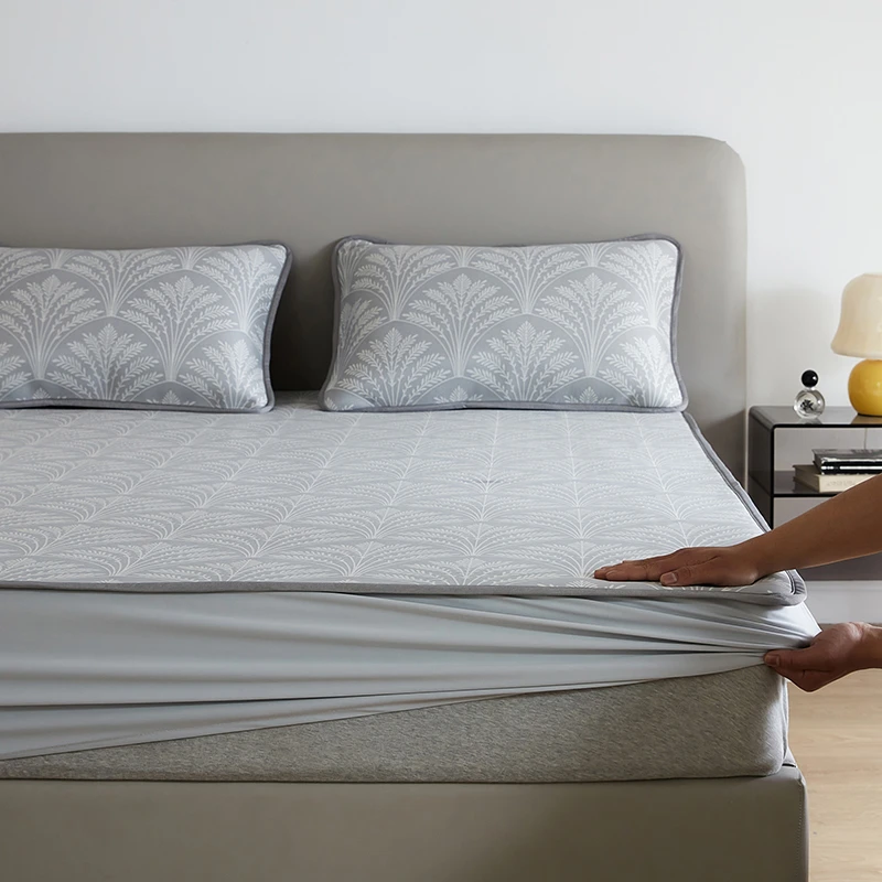 富安娜冰丝凉席床笠款三件套可折叠机洗抗菌凉感软席床席空调席夏