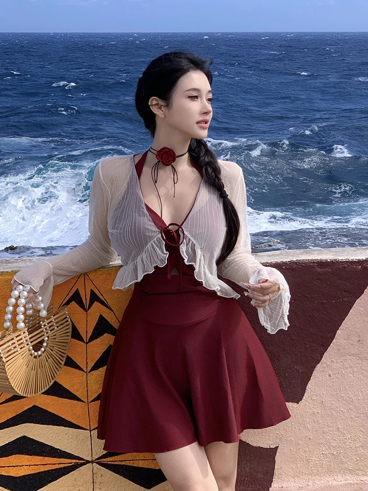 高级感微胖女孩泳衣女大码胖mm保守遮肚肉显瘦泡温泉性感聚拢度假