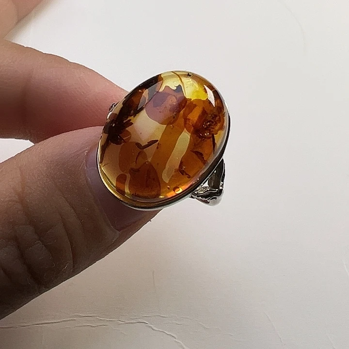 琥珀（花珀）银S925镶嵌戒指