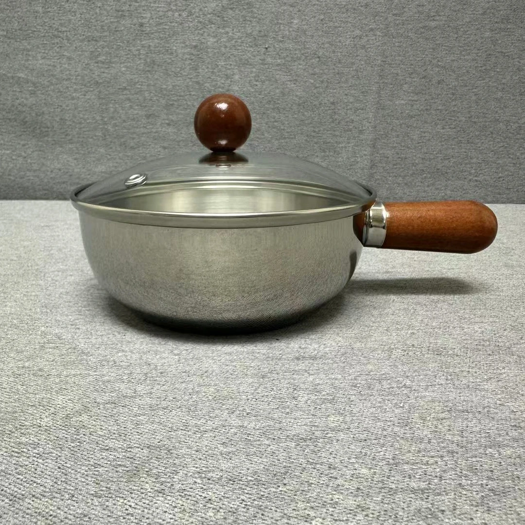 L022 不锈钢单柄辅食锅 奶锅 14*5CM 带盖重约0.43KG
