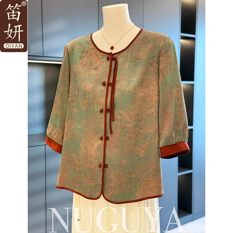 复古中国风妈妈装衬衫女七分袖夏装新款上衣气质百搭中老年衬衣
