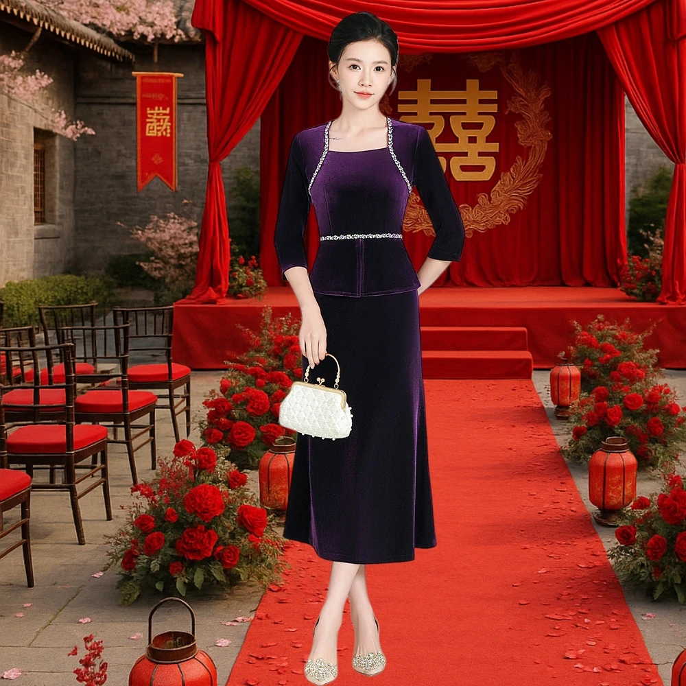 春夏高贵旗袍连衣裙婚宴婚礼妈妈礼服妈妈喜服喜婆婆婚宴中式旗袍