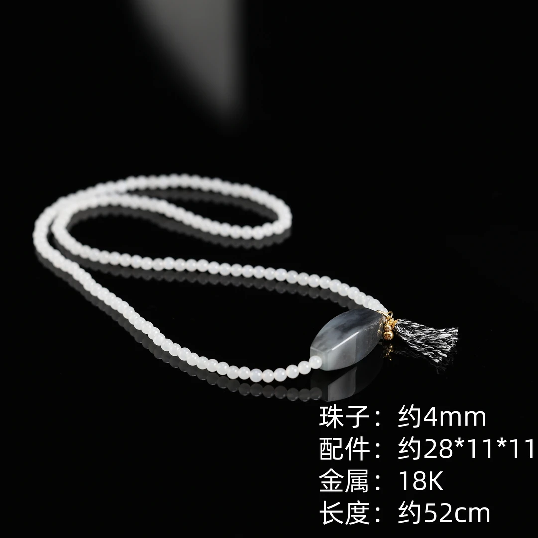 本真 |”夏云“精品和田玉青花青海白玉4mm项链多样性发其一