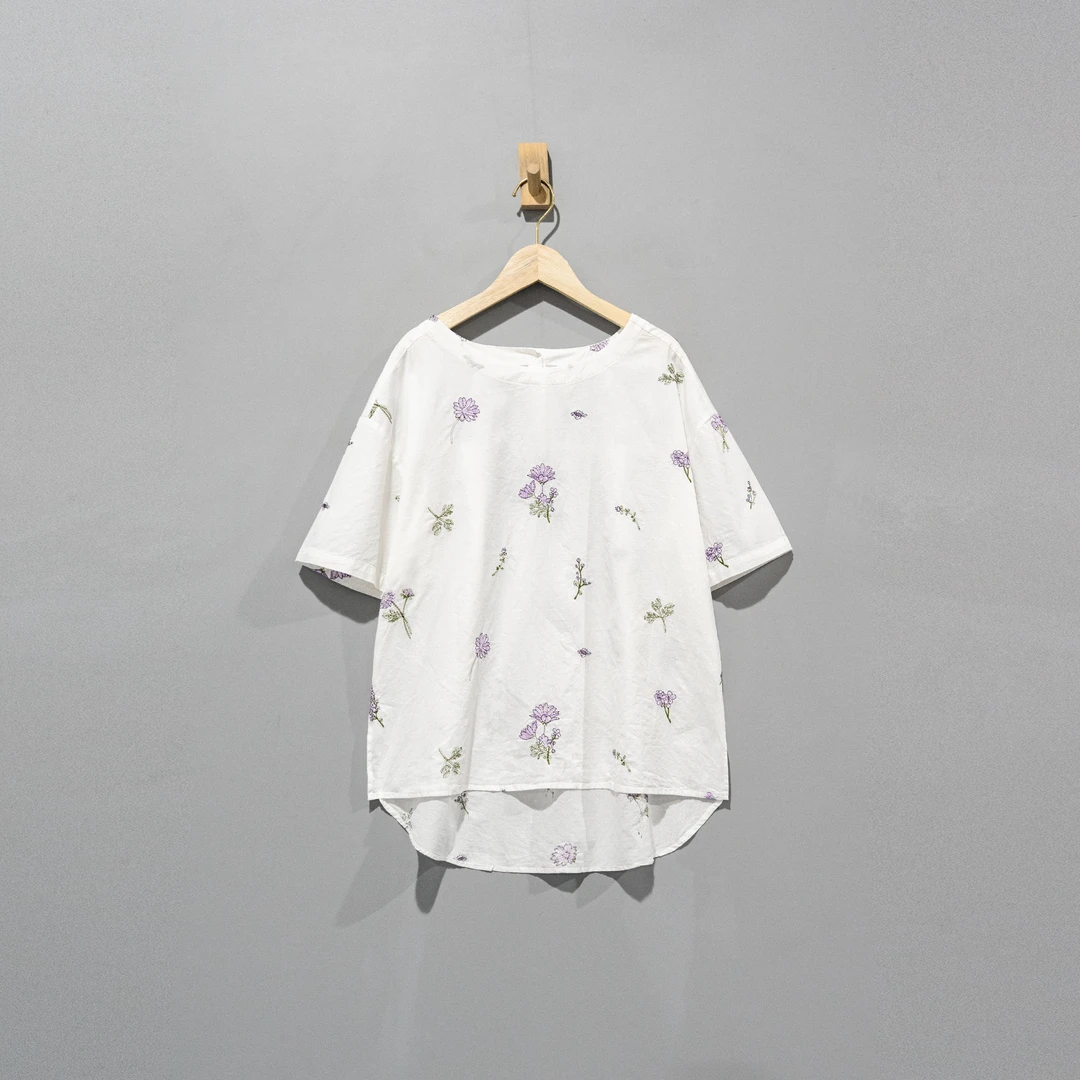 【且听风吟】0114512文艺棉复古圆领刺绣百搭上衣 衣长71胸围134