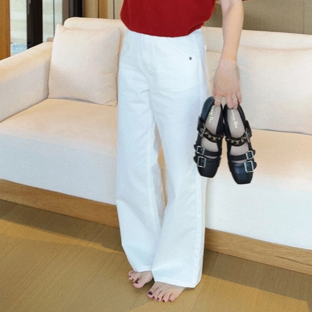 【MGDM】加软环保酵洗棉混纺直筒高腰显瘦牛仔裤女2025春QXD2291