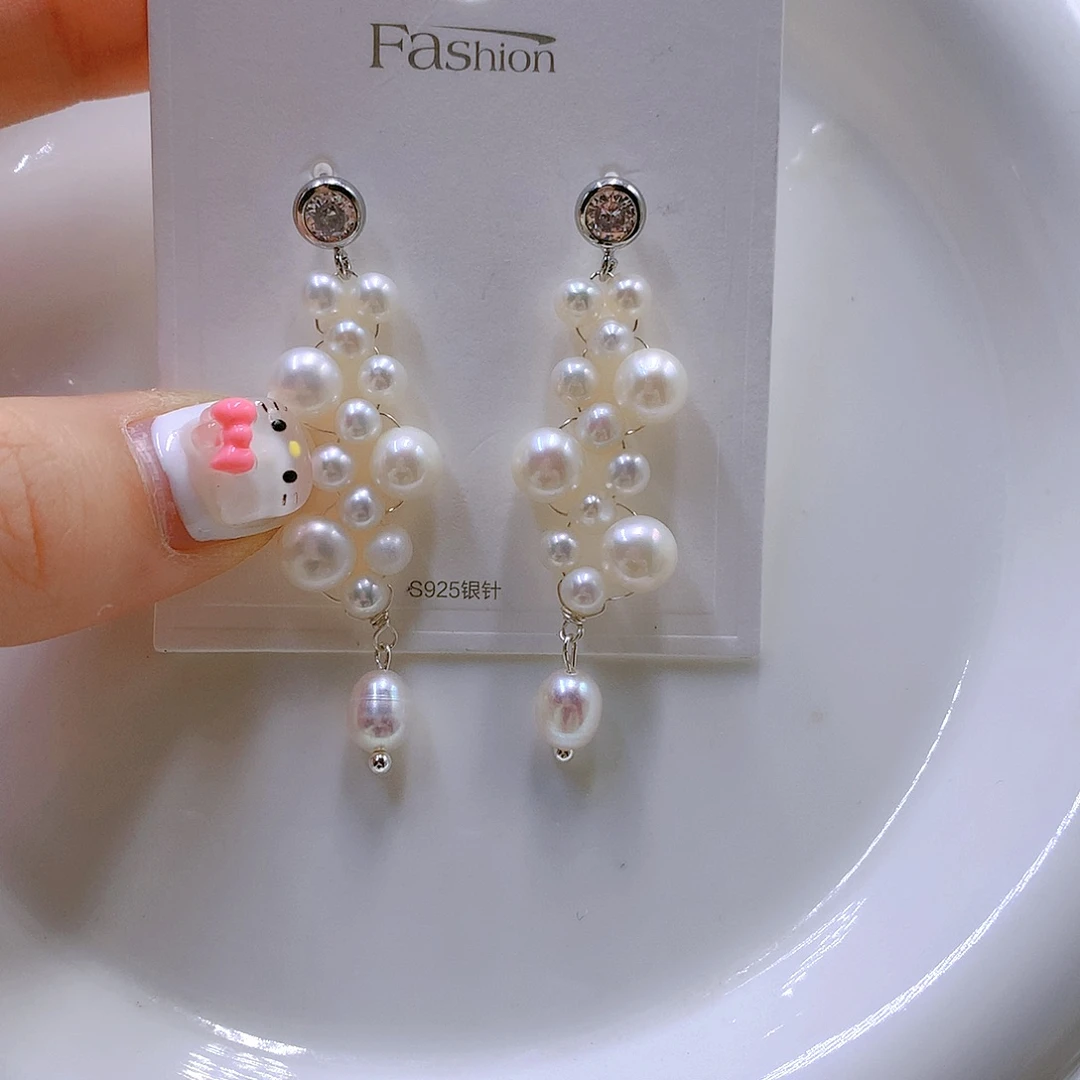 银S925镶嵌耳饰淡水珍珠