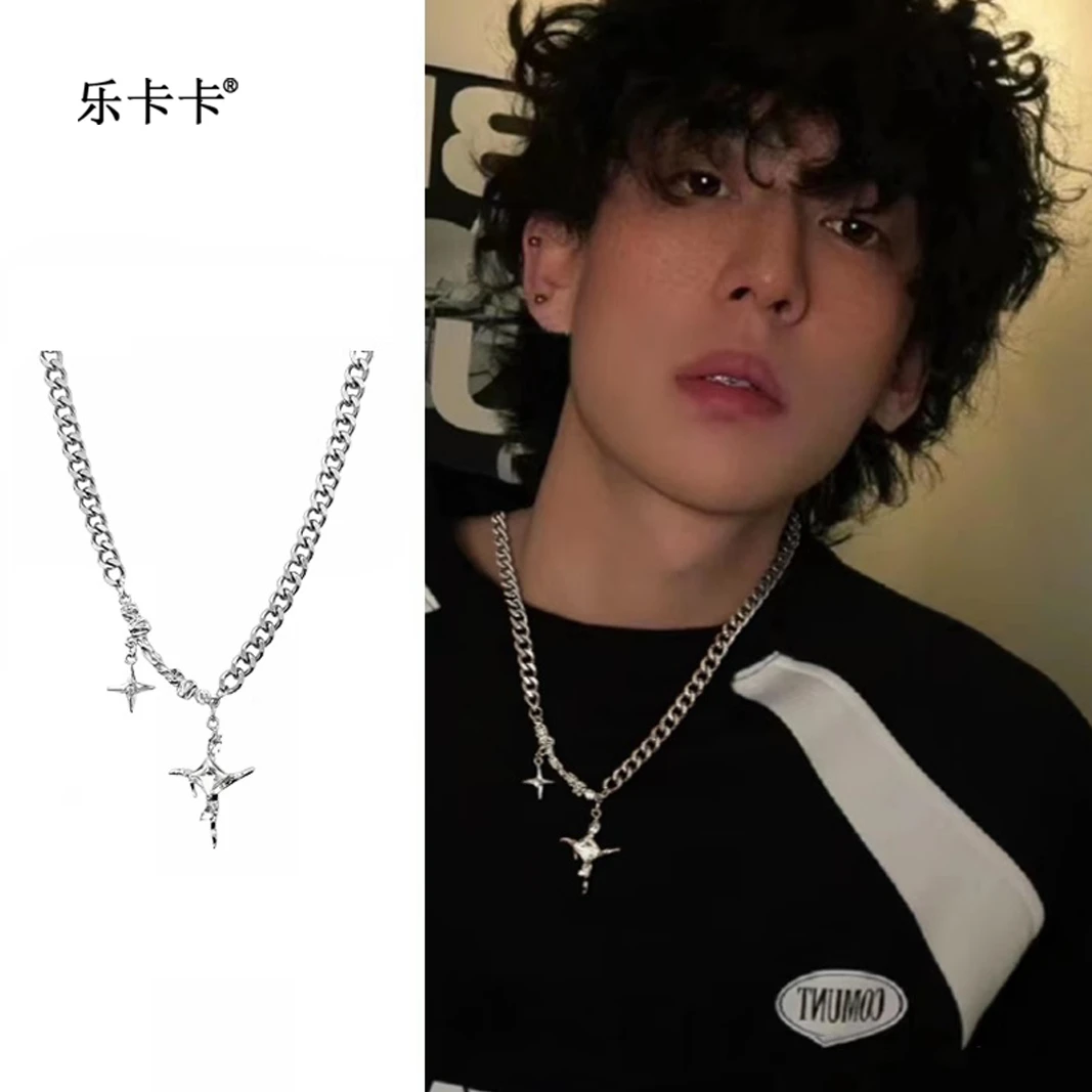 钛钢项链 吊坠链子拼接嘻哈男潮流ins项链男潮流星星十字架锁骨链