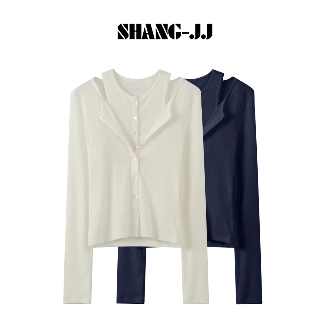 SHANG-JJ【叠穿腔调】25ss新品天丝+羊毛真两件优雅上衣q134029p