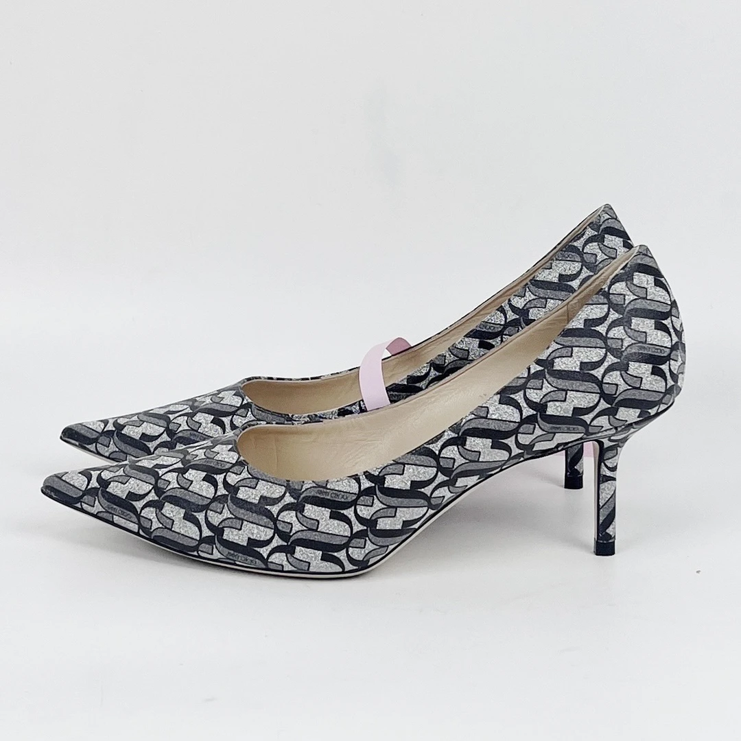 99新 JIMMY CHOO/吉米周 37.5码  字母印花高跟鞋 99新 lm4102