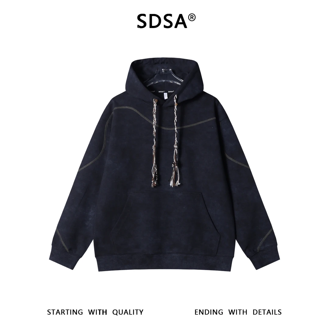 SDSA男士秋冬新款痞帅男装简约休闲缝线抽绳连帽卫衣百搭时尚上衣
