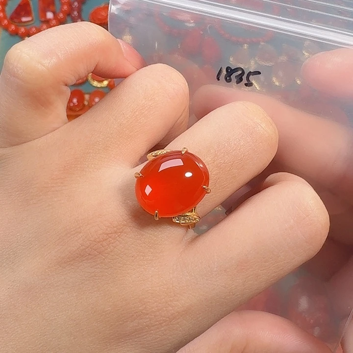 南红玛瑙银S925镶嵌戒指