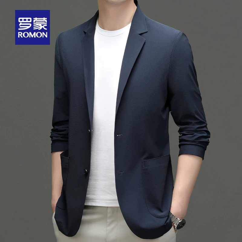 罗蒙夏季薄款防晒春秋西服男上衣冰丝春夏休闲小西装外套单件超薄