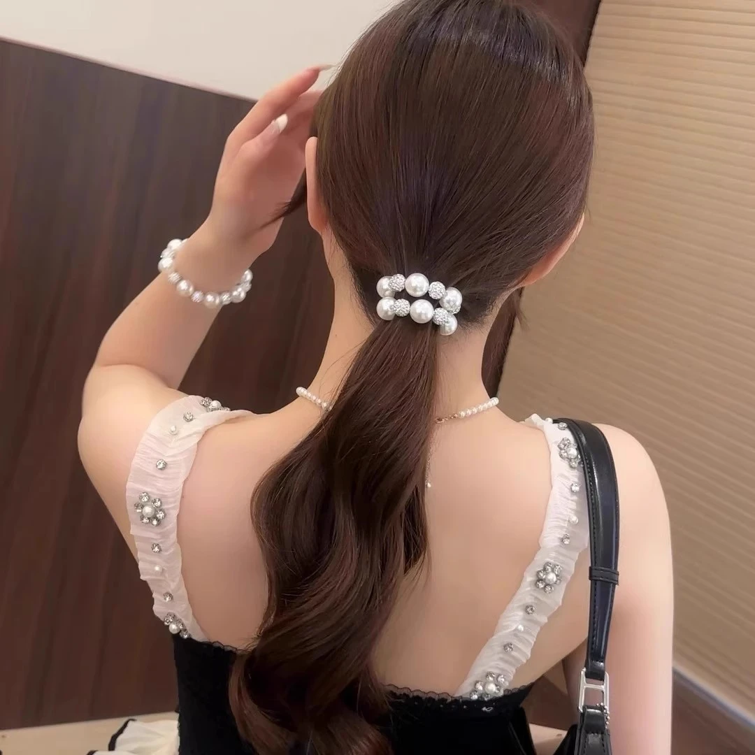 名媛风贵里贵气贝珠闪钻发圈轻奢手链发绳两用
