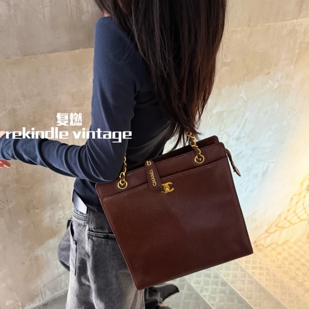 95新 Chanel/香奈儿 复燃精选/金棕色荔枝牛琴谱包