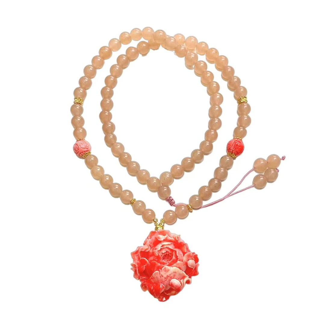 藕粉玉珠配深海牡丹花项链 A28-411