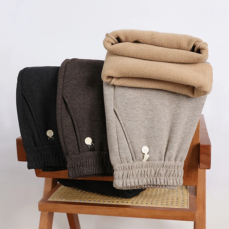 妈妈裤子女秋冬长裤松紧腰加绒加厚休闲裤奶奶冬季保暖呢子直筒裤