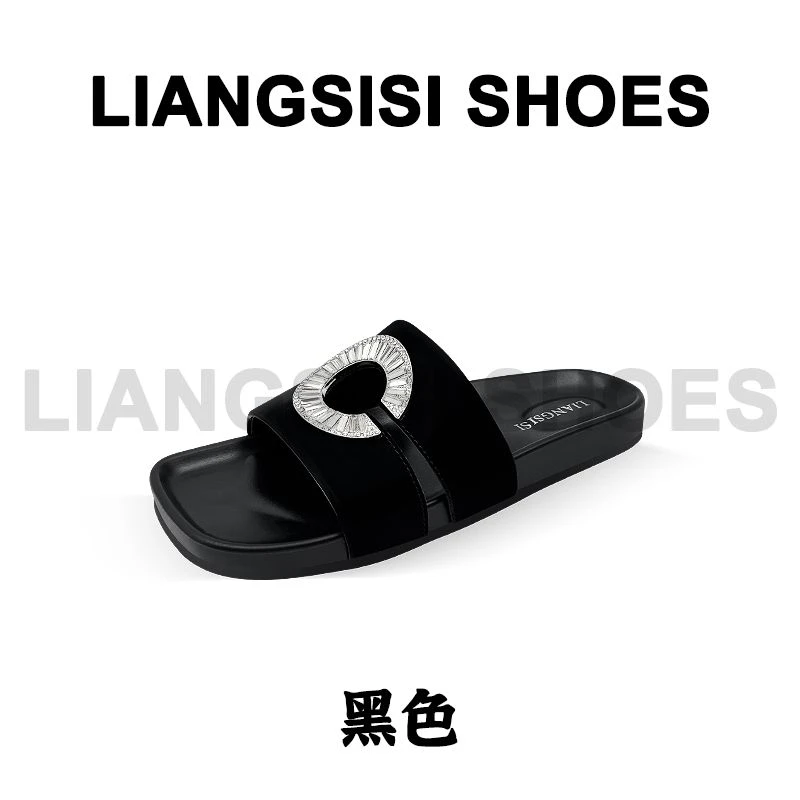 梁思思SHOES新款时尚平底水钻一字凉拖-HT729